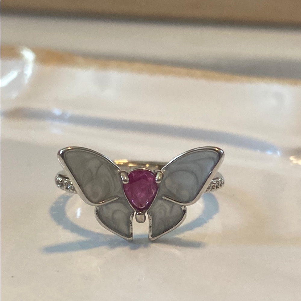 Silver Butterfly Ring With Ruby Gemstone - image 2